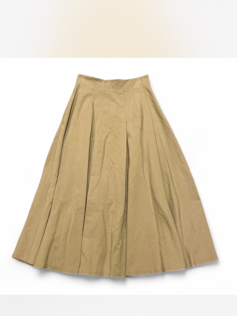 Pleated A-Line Midi Skirt in Khaki